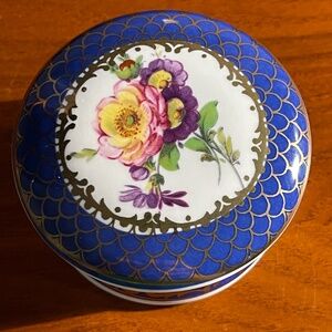 Meissen Bone China Trinket/Pill Container- Cobalt Blue/White